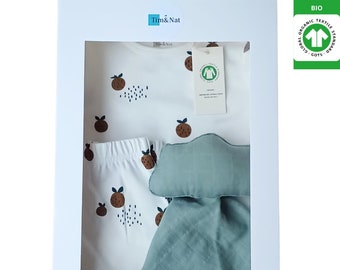 Baby-Geschenkbox aus GOTS-zertifizierter Bio-Baumwolle: Schlafanzug + Schmusetuch/kleines Pucktuch-Set für Mädchen und Jungen