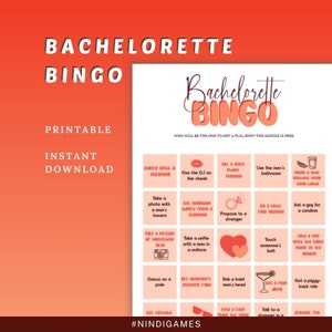 Bachelorette Bingo, Hens and Bridal shower party game, Bridal bingo, Instant printable