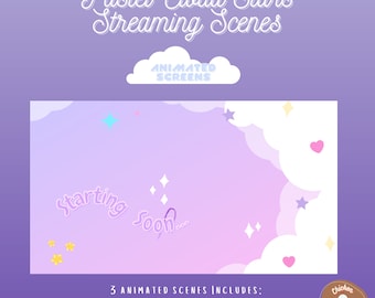 Superposition de scènes de streaming animées Pastel Cloud Stars // Pour OBS, éléments de flux // Écran commençant bientôt ; Écran hors ligne ; Écran BRB//