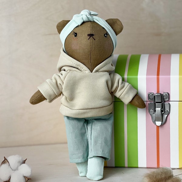 Handmade Bear, Fabric Doll, Sleep Companion, Gift for Baby, Stuffed Animal Doll, Heirloom Doll, 1st Birthday gift, Nursery decor, Dolls