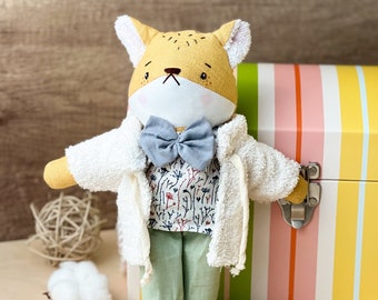 Stuffed Animals FOX, Sleep Companion, Gift for Birthday, Nature Linen Fabric Doll, Heirloom Handmade Doll, Rag Doll, Gift For Boy, Art Doll