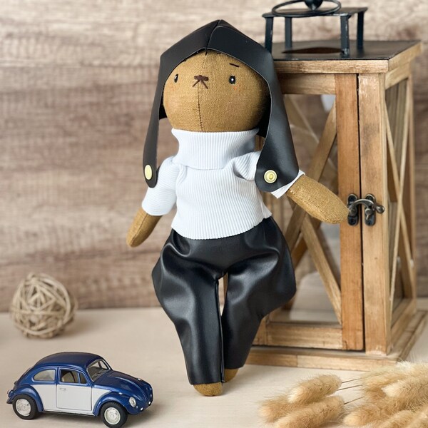 Handmade Teddy Bear With a Removable Outfit, Linen Soft Fabric Doll, Sleep Companion, Gift for Baby, Stuffed Animal Doll, Heirloom Doll