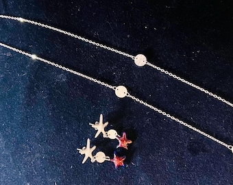 Gorgeous 18k white gold plated accent star earrings and pendant set with bursting mica reds, silvers, blues, and golds - free shipping