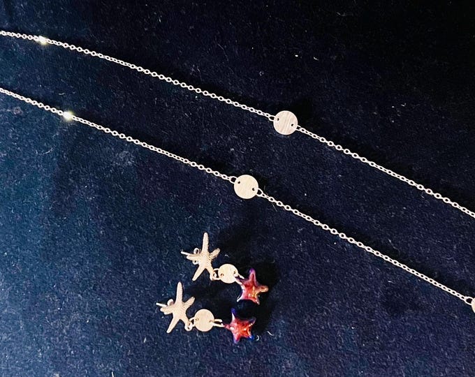 Gorgeous 18k white gold plated accent star earrings and pendant set with bursting mica reds, silvers, blues, and golds - free shipping