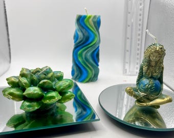 Nature lovers Mother Earth, succulent and column 3D handmade soy wax 3 piece candle set with free shipping!