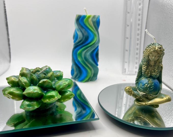 Nature lovers Mother Earth, succulent and column 3D handmade soy wax 3 piece candle set with free shipping!