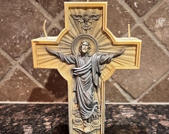 Beautiful Large 3 wicked golden Jesus Christ handmade soy candle - Shipping included