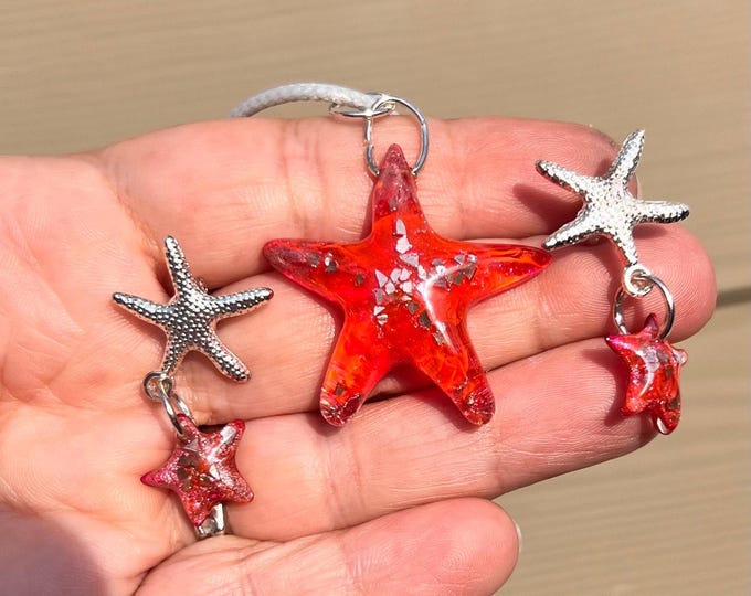 Fun and Bright hot pink 18k white gold plated accent star earrings  pendant set on silver leather cord necklace