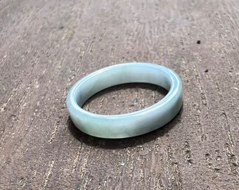 17.5mm Certified Natural untreated Grade A Jade ring /Guatemala Jadeite thin ring/ icy blue Jadiete天然无优化冰糯种蓝水翡翠戒指 直切戒圈 #3887