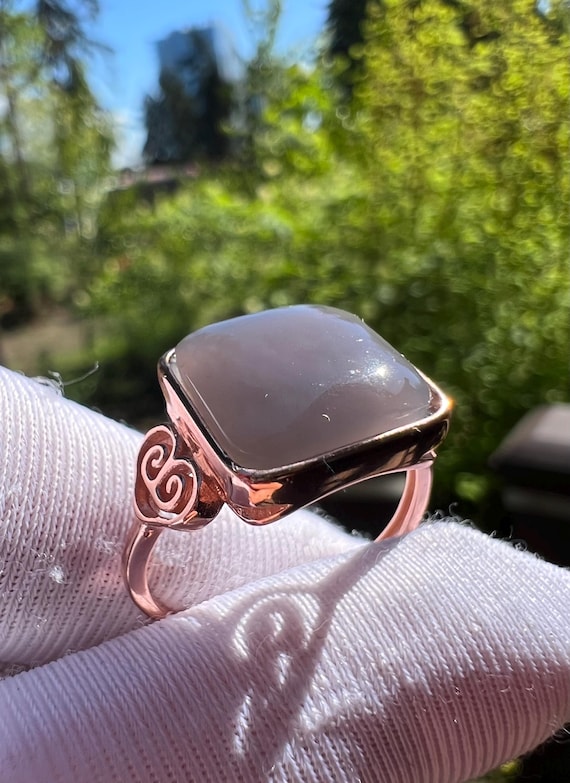 Certified natural jade/purple nephrite ring Sterling Silver ring/square shaped purple nephrite/ 天然精品软玉 烟紫玉 浓色香芋紫 纯银镶戒指/指环#5087