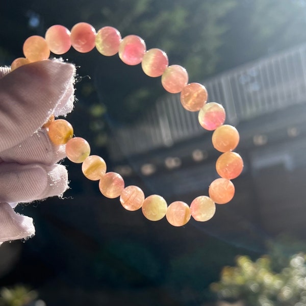 8-8.3mm, Certified Natural pink watermelon Tourmaline Bracelet, dreamy Color watermelon Tourmaline Bracelet, 巴西老料蜜桃色西瓜碧玺手串 有色有体 #8817