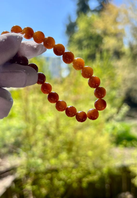 8mm Certified natural jade/ golden red brown nephrite bracelet/天然精品 糖玉手串 黄金糖 红油糖#7148 胶油粘稠质感