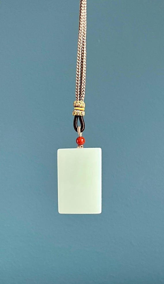 Certified natural jade/ white nephrite rectangle pendant/safety pendant necklace天然精品 白玉无事牌 吊坠 #8962
