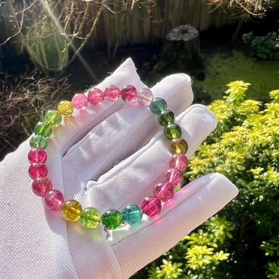 7mm+ Certified natural rainbow color Tourmaline  Bracelet, Color standard level tourmaline/high clarity,天然色标级彩虹碧玺手串  #6032
