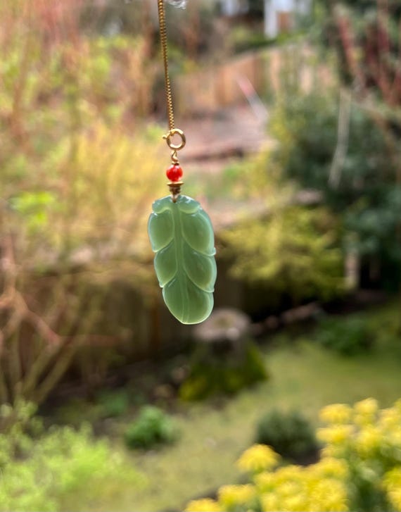 Certified natural nephrite green jade/medium bluish green nephrite leaf pendant/  S925 necklace天然碧玉 夹层料 粉青叶子吊坠#4950 一夜暴富