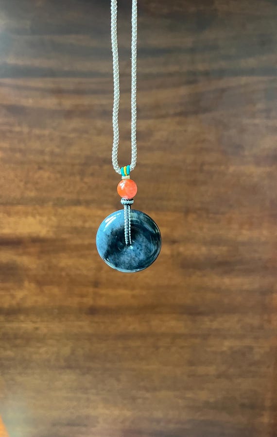 Certified natural jade /black and white nephrite donut pendant necklace/qinghua nephrite circle safety pendant天然软玉 青花平安扣 水墨意境吊坠  #6451