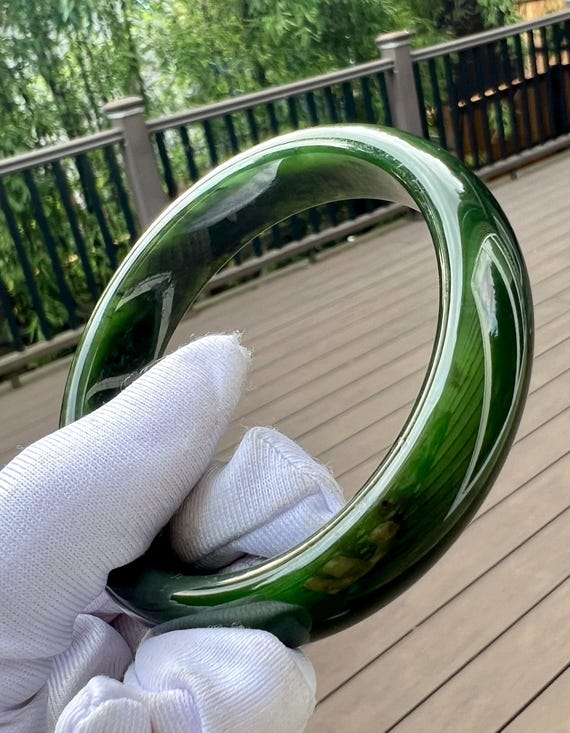 Certified Natural Nephrite Jade Bangle: Dark Spinach Green, 57.3mm #4895
