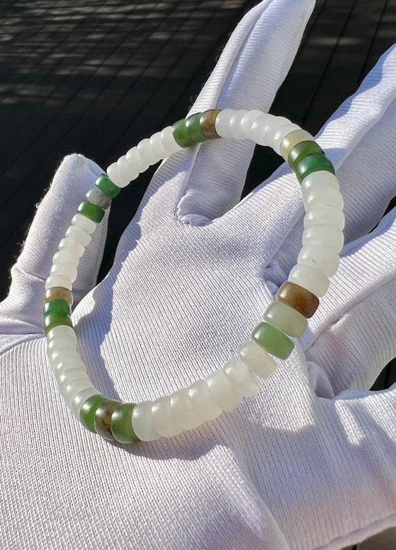 Certified natural jade/multi color nephrite bracelet/straight cut thin beads天然精品 多宝手串 #2155 精工薄直切珠（白玉碧玉糖玉青花）