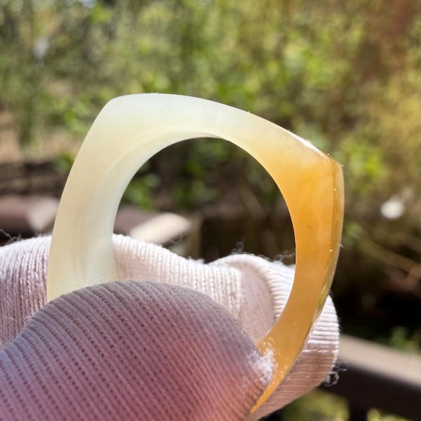 Anillo de jade natural certificado: banda de nefrita blanca marrón (18 mm/US7 3/4) #0383