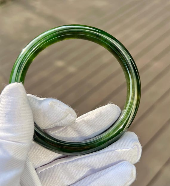 Certified Natural Green Nephrite Jade Bangle: Spinach Green, 59.6mm #4897