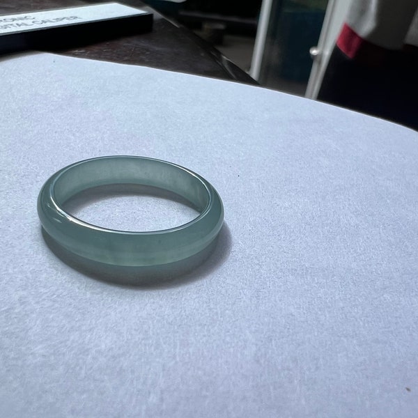 18.8mm Certified Natural untreated Grade A Jade ring /Guatemala Jadeite thin ring/ icy blue Jadiete天然无优化冰种蓝水翡翠戒指 戒圈 起胶起荧光#3599