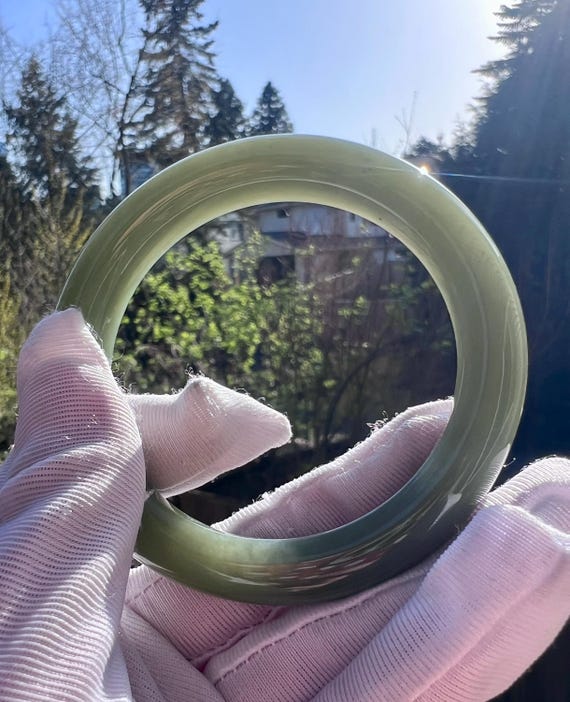 54.8mm Certified natural nephrite bracelet/greenish blue Nephrite bangle/天然青玉手镯  蓝青玉带糖 正圈手镯 平安镯 #0792 油润