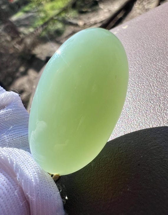 Certified natural nephrite green jade/ icy bluish green nephrite pendant/oval shaped pendant necklace gold 18k 天然 碧玉 冰底 粉青吊坠#3651 无结构 起莹光