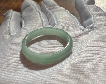 16.8mm Certified Natural untreated Grade A Jade ring /Guatemala Jadeite thin ring/ icy blue Jadiete天然无优化冰糯种蓝水翡翠戒指 戒圈 起胶起荧光#3534