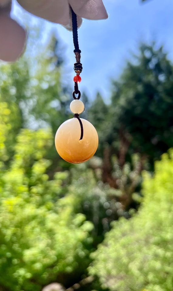 Certified natural jade/brown White Nephrite donut pendant/circle safety pendant/  天然糖白玉 平安扣 吊坠  项链 #3485 油润