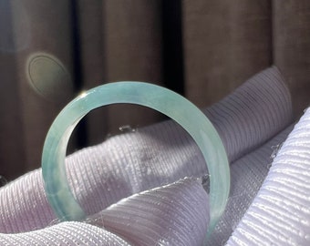 18.6mm Certified Natural untreated Grade A Jade ring /Guatemala Jadeite thin ring/ icy blue Jadiete天然无优化冰种蓝水翡翠戒指 戒圈 起胶起荧光#3482