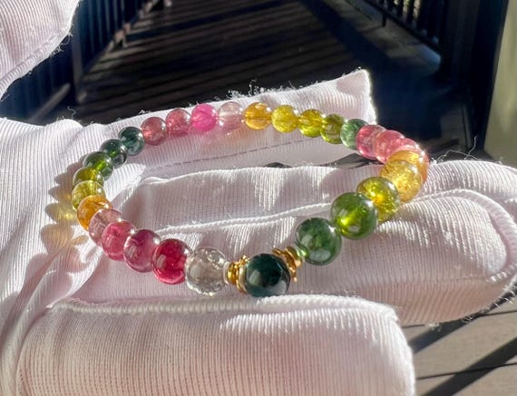 5.9-6.2mm Certified natural rainbow color Tourmaline  Bracelet, high clarity /rich color  tourmaline/天然精品巴西老矿彩虹碧玺手串  #6031