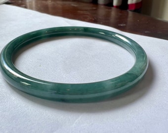 59.7mm Certified Natural untreated Grade A Jade bangle /Guatemala Jadeite bangle bracelet/ icy blue Jadiete天然无优化冰糯种蓝水翡翠手镯 起胶起荧光#3657圆条 美人条