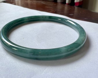 Brazalete de jade de grado A natural certificado de 59,7 mm /brazalete de jadeíta de Guatemala/ azul helado Jadiete天然无优化冰糯种蓝水翡翠手镯 起胶起荧光#3657圆条 美人条