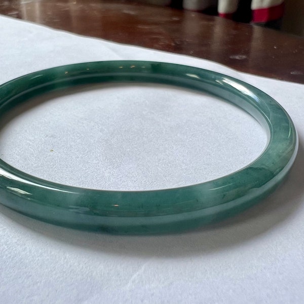 59.7mm Certified Natural untreated Grade A Jade bangle /Guatemala Jadeite bangle bracelet/ icy blue Jadiete天然无优化冰糯种蓝水翡翠手镯 起胶起荧光#3657圆条 美人条