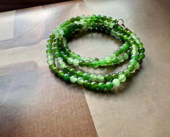 Green Nephrite Jade Necklace Bracelet: Sterling Silver, Adjustable#0686
