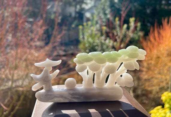 Certified natural nephrite ornament/Incense holder/Purple green and white tri-color nephrite天然软玉 翠青玉香插 摆件 紫翠白三色玉 /雕刻悟道#0094