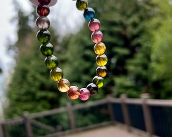 Premium quality Certified Natural rich rainbow color Tourmaline  Bracelet, Color standard level tourmaline/high clarity,天然色标级碧玺手串  #0320