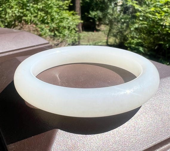 56.5mm Certified natural jade / old mine White Nephrite bangle bracelet/天然老矿白玉 手镯 平安镯 润白油糯#6394