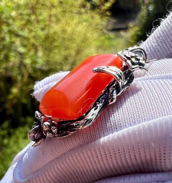 Certified natural Nanhong agate, Southern Red agate rectangle pendant ,Chinese Red sterling silver necklace 天然精品川料南红方形纯银吊坠 项链#0298 满色柿子红