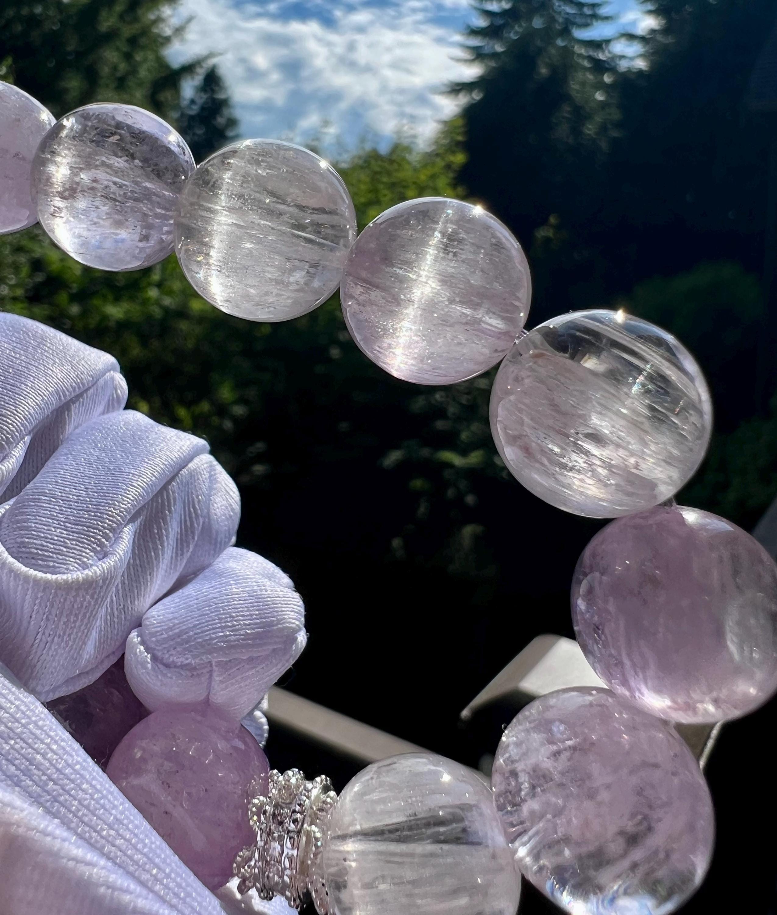14mm+ Certified Natural Icy Kunzite Bracelet /high Clarity 