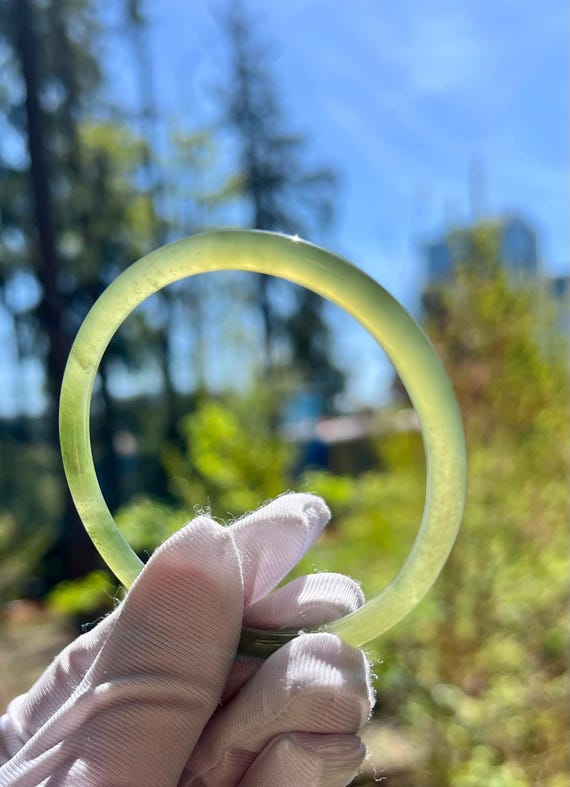 Icy Green Nephrite Jade Bangle: 56.6mm Qingshui Dangling Bangle #683