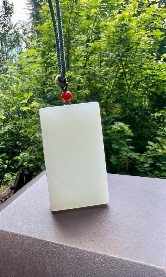 Certified natural jade/ white nephrite rectangle pendant/safety pendant necklace/first class white天然精品 白玉无事牌 吊坠 #9645 一级白