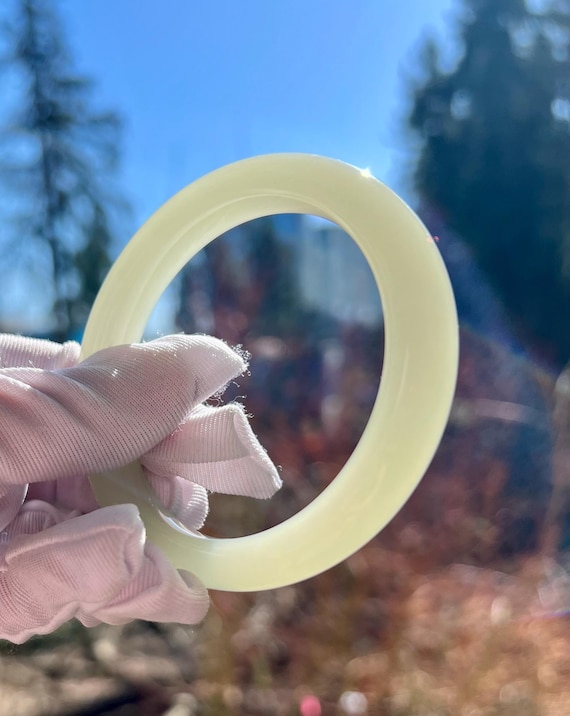 55.9mm Certified natural jade/ icy light green nephrite Bangle/icy Qingshui nephrite 天然精品软玉 白冰晴水 正圈手镯  平安镯 冰润糯起莹光 #5252