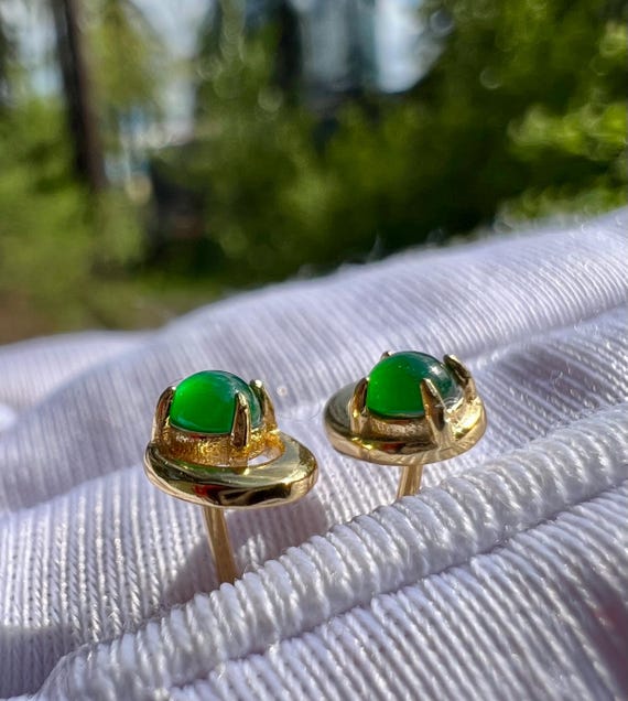 Certified natural Guatemala Grade A Jade / icy  blue green Jadiete  stud earrings/S925 天然A货危料翡翠  满绿 耳环 耳钉 #0088 起莹光