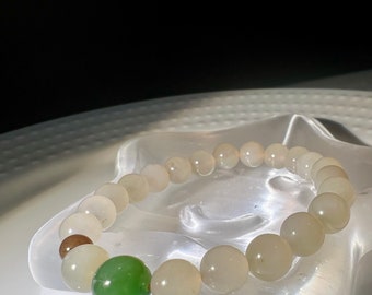 8mm Certified Natural old mine Hetian jade nephrite Bracelet/honey water color bracelet 天然青海老料和田玉 蜂蜜水 冰润起胶起荧光#0568