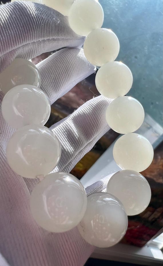 14mm Certified natural jade/ white nephrite bracelet/天然精品软玉 白玉圆珠手串 #1179 熟油细润