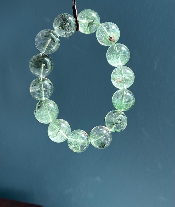 16mm Certified Natural Green Phantom Quartz Bracelet/high Clarity
