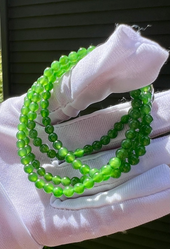 4mm Certified natural nephrite green jade/apple green nephrite necklace/bracelet/ 天然精品碧玉项链 小珠链#6387 苹果绿 多用项链 万能链