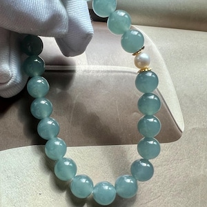 Pulseira de Jade Grau A natural certificada de 7,8 mm/pulseira de Jadeite da Guatemala/Jadiete azul gelado