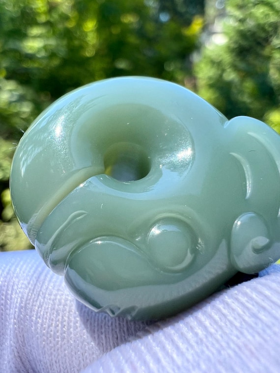 Hand Carved Nephrite Jade Pig Dragon Pendant: Green Jadeite Necklace #0326 玉猪龙